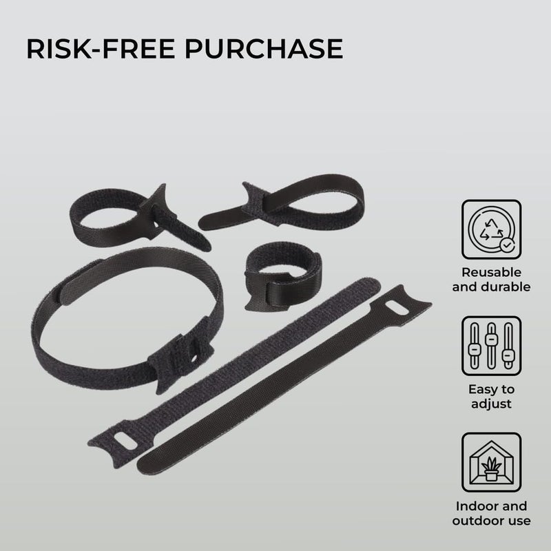 H&S Nylon Reusable Cable Ties for Cord Management - 50pcs - Adjustable Nylon Hook and Loop Straps - Strong Black Wire Organizer - Image 3